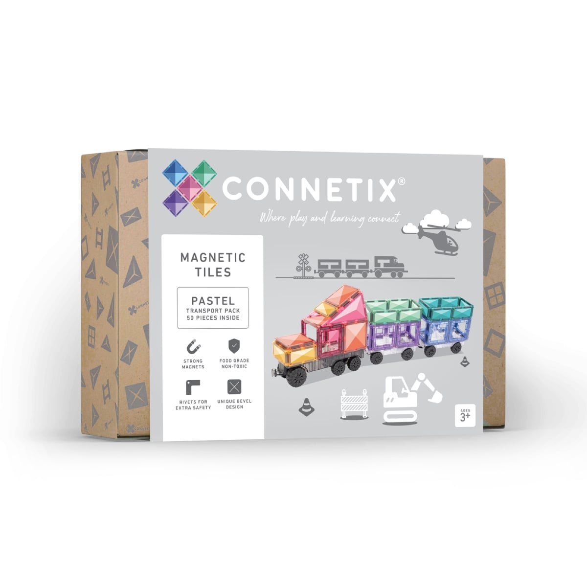 Connetix - Pastel Transport Pack 50 pc - Magnetische Bouw en Constructie Tegels - Playlaan