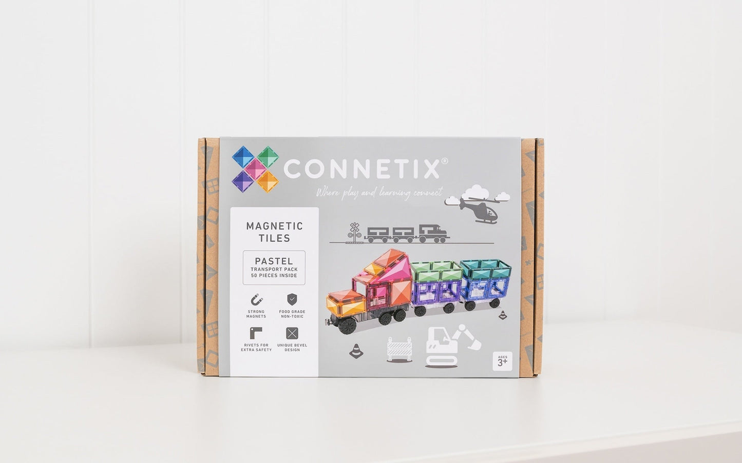 Connetix - Pastel Transport Pack 50 pc - Magnetische Bouw en Constructie Tegels - Playlaan