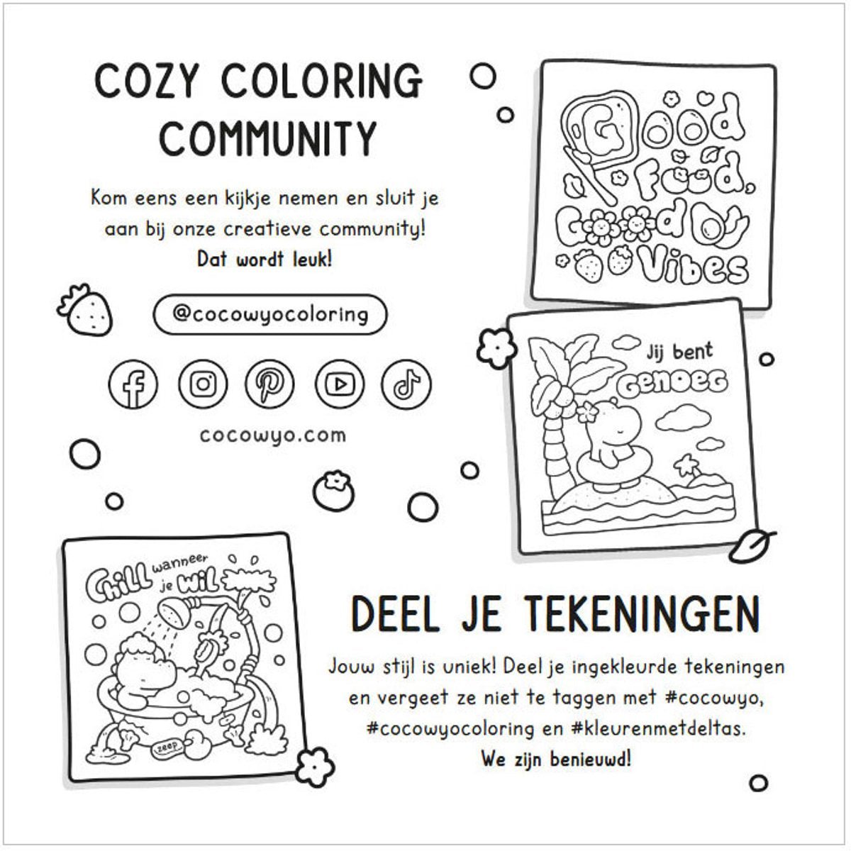 Deltas Centrale uitgeverij - Cozy Vibes Cute & Comfy kleurboek Coco Wyo - Playlaan