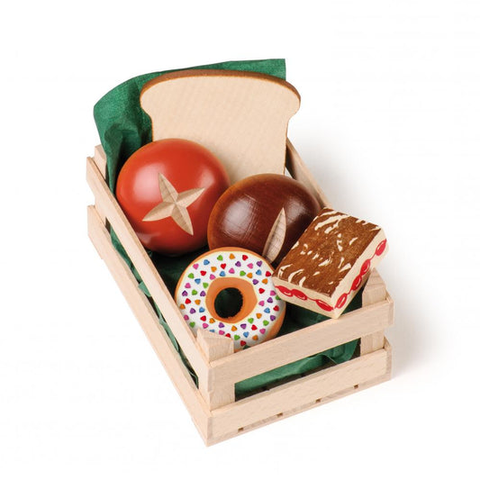 Erzi - Houten Broodes set in kratje - assorti - Playlaan