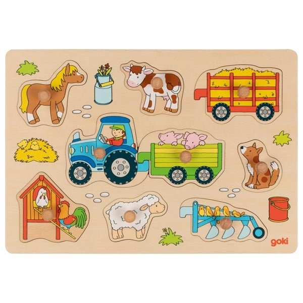 Goki - Goki - Lift-out puzzle Tractor with trailers - Playlaan