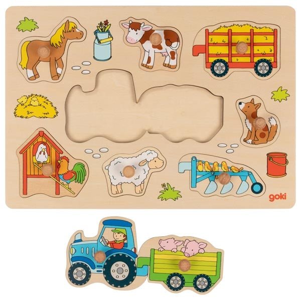 Goki - Goki - Lift-out puzzle Tractor with trailers - Playlaan
