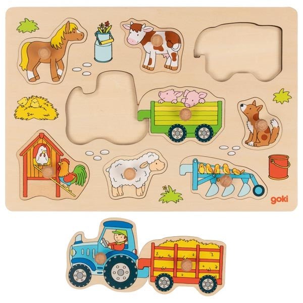 Goki - Goki - Lift-out puzzle Tractor with trailers - Playlaan