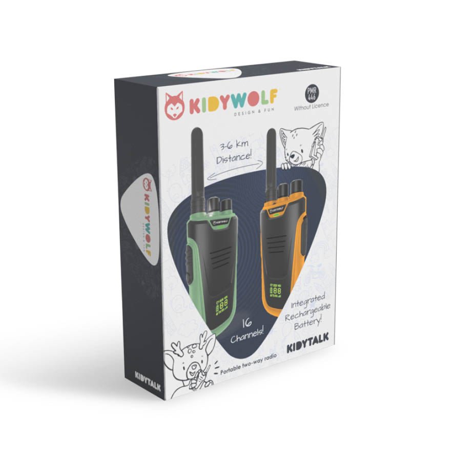 Kidywolf - KIDYTALK Talkie-walkies green - orange 3-6 km Distance - Playlaan