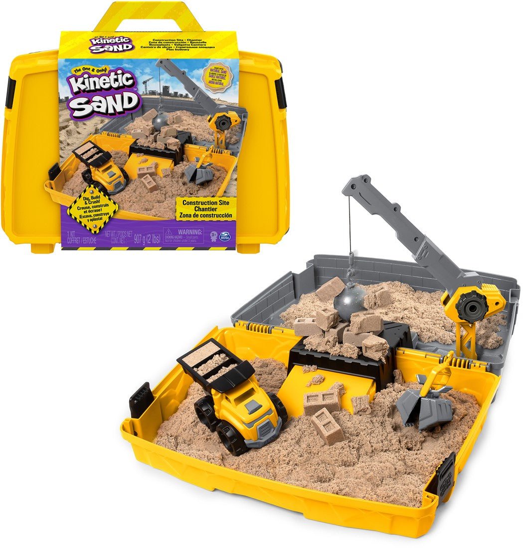 Kinetic Sand - Kinetic Sand - Bouwplaats - Speelset met Kiepwagen Kraan met Sloopkogel Emmer en 907 gram Speelzand - Playlaan