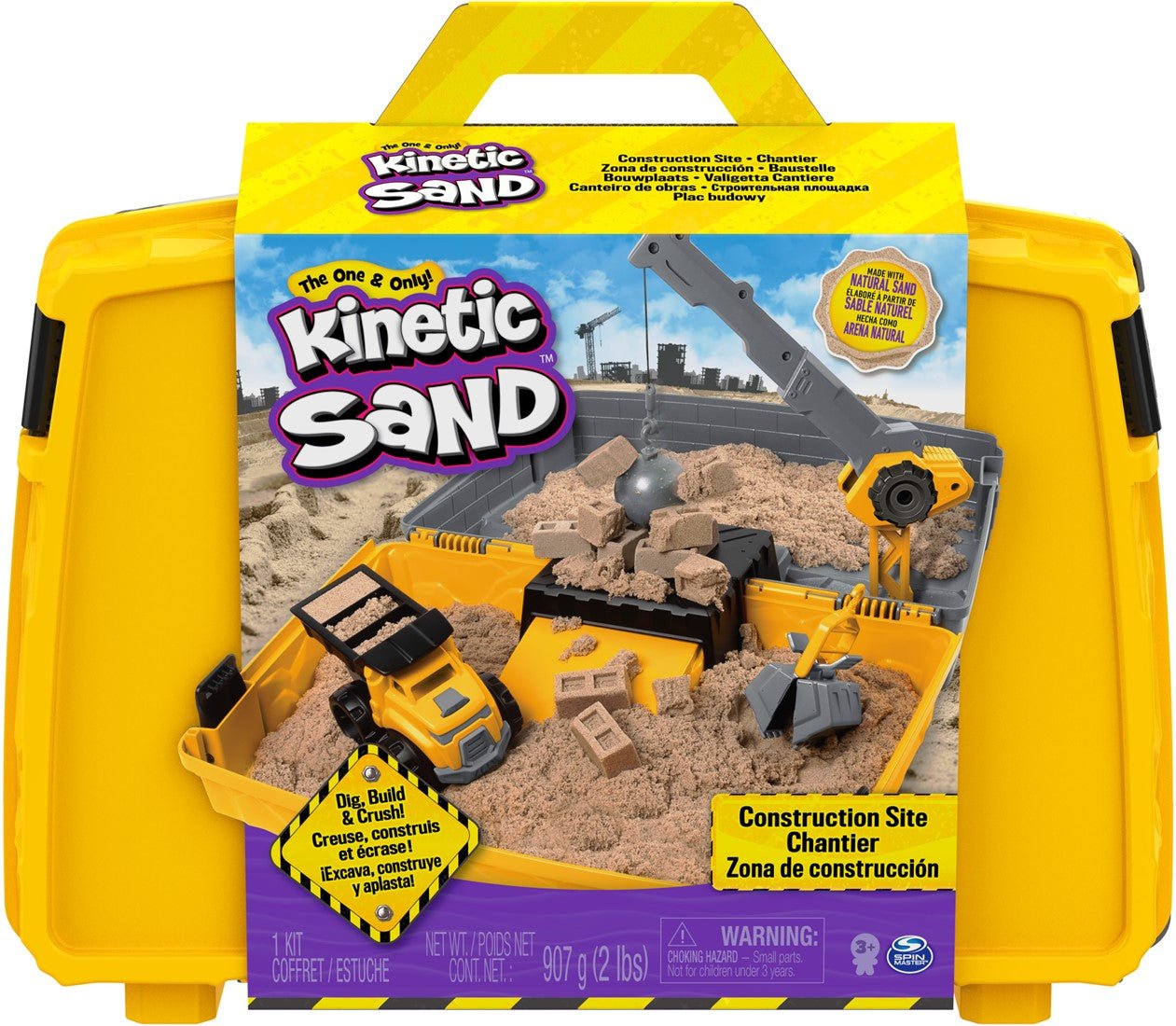 Kinetic Sand - Kinetic Sand - Bouwplaats - Speelset met Kiepwagen Kraan met Sloopkogel Emmer en 907 gram Speelzand - Playlaan