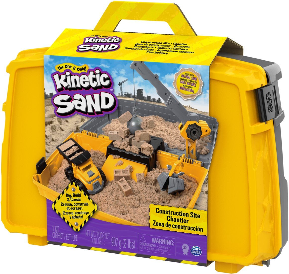 Kinetic Sand - Kinetic Sand - Bouwplaats - Speelset met Kiepwagen Kraan met Sloopkogel Emmer en 907 gram Speelzand - Playlaan
