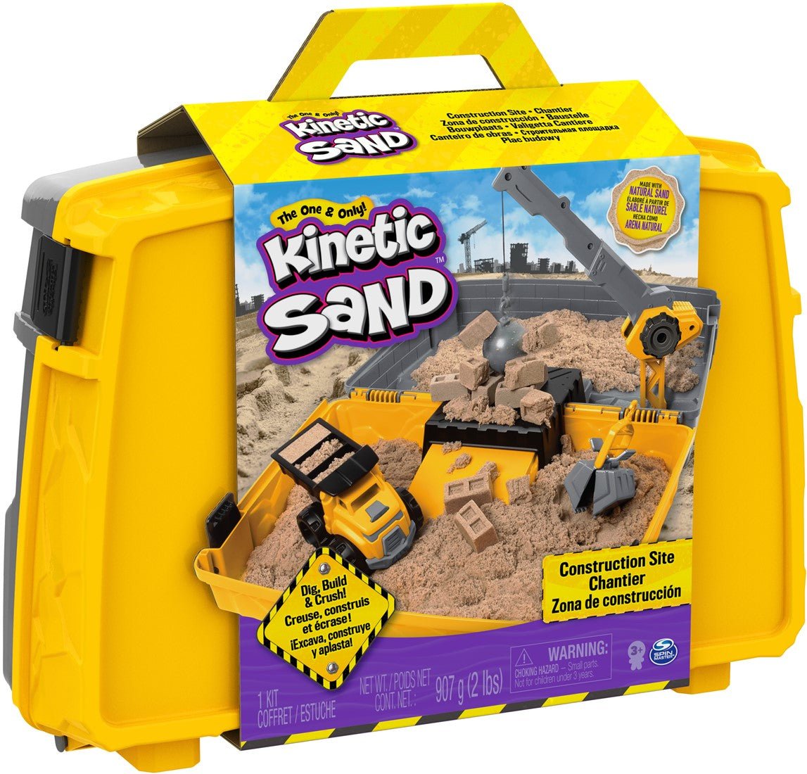Kinetic Sand - Kinetic Sand - Bouwplaats - Speelset met Kiepwagen Kraan met Sloopkogel Emmer en 907 gram Speelzand - Playlaan