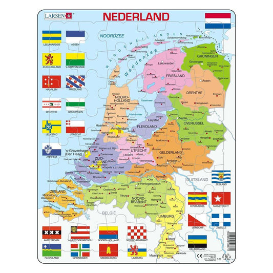 Larsen - Larsen - Legpuzzel Kaart Nederland met Provincies en Vlaggen, 48st. - Playlaan