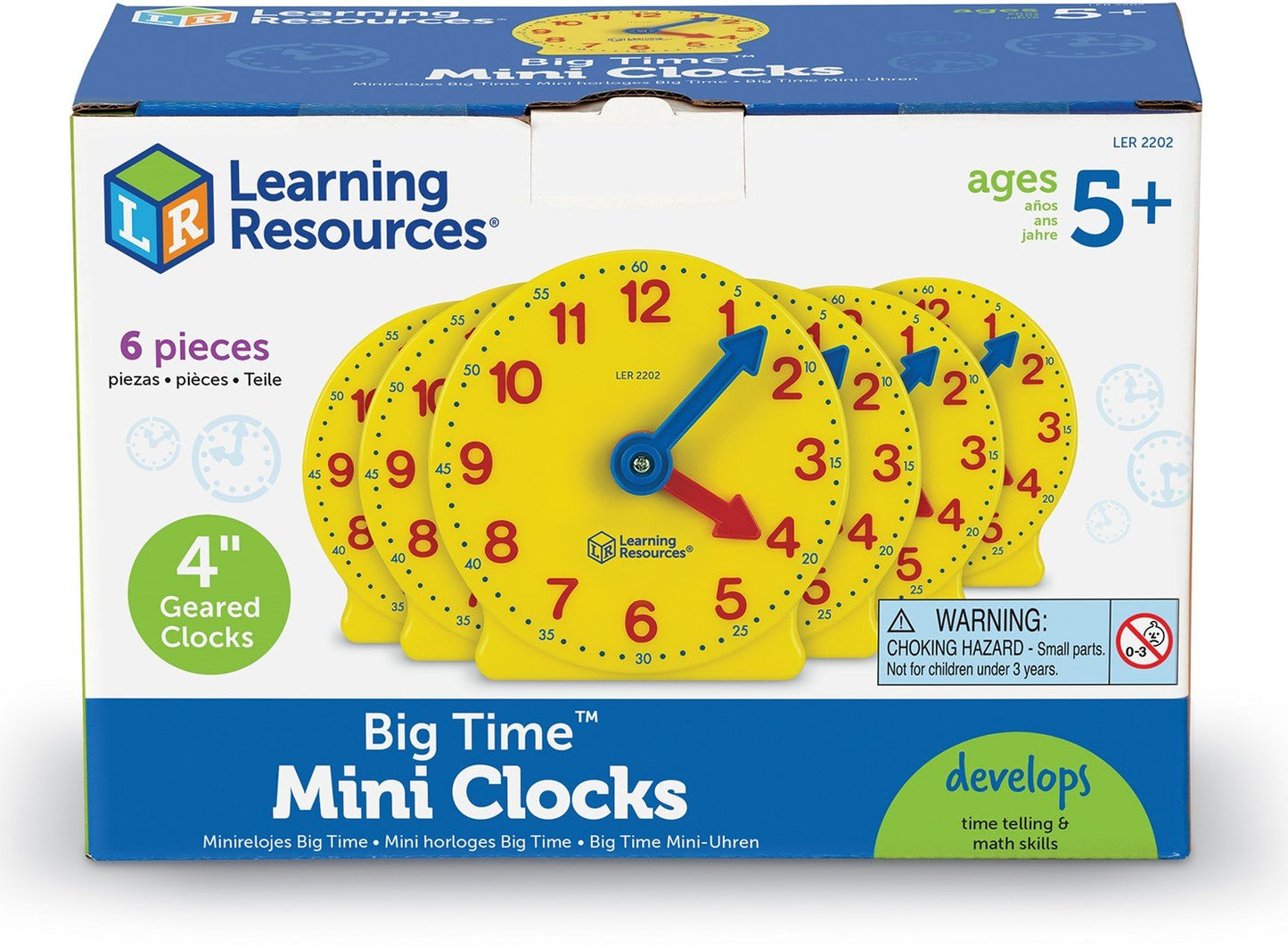 Learning Resources - Learning Resources - Big Time Geared Mini - Clocks set van 6 - Playlaan