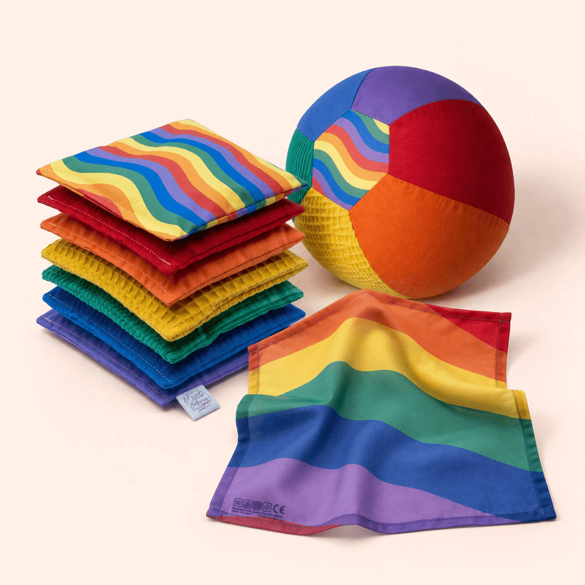 Little Botanic label - Little Botanic label - Sensorische spelpakket Wave - Ballonbal + Pittenzakjes + Speeldoek - regenboog - Playlaan