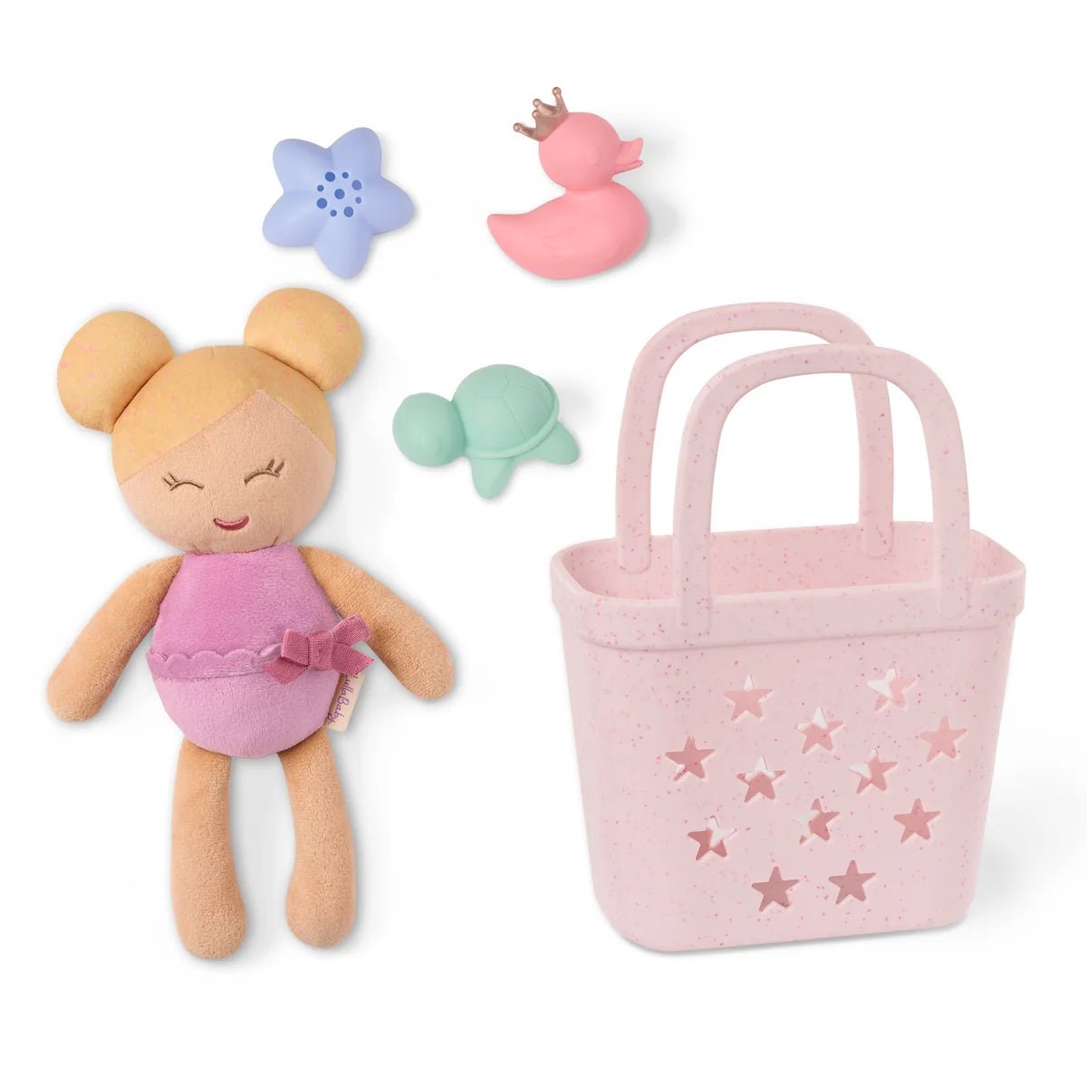 LullaBaby - LullaBaby - Babybadpop met Blond Haar – Speelset met Mandje en Accessoires - Playlaan