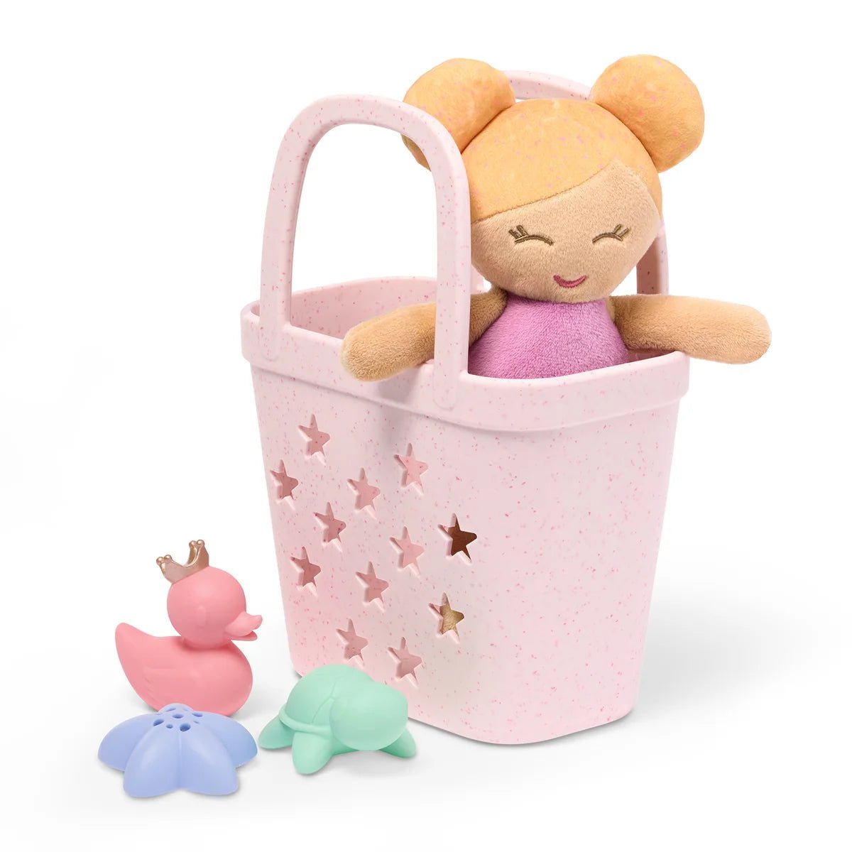 LullaBaby - LullaBaby - Babybadpop met Blond Haar – Speelset met Mandje en Accessoires - Playlaan