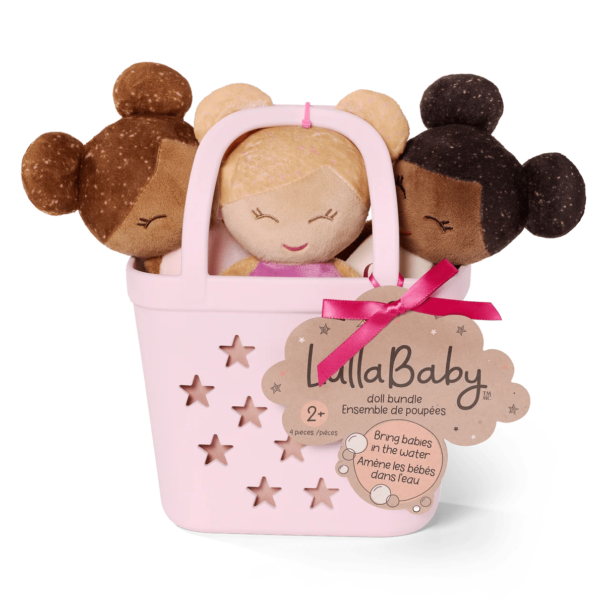 LullaBaby - LullaBaby - Badpoppen in Roze Mandje – set van 3 - Playlaan