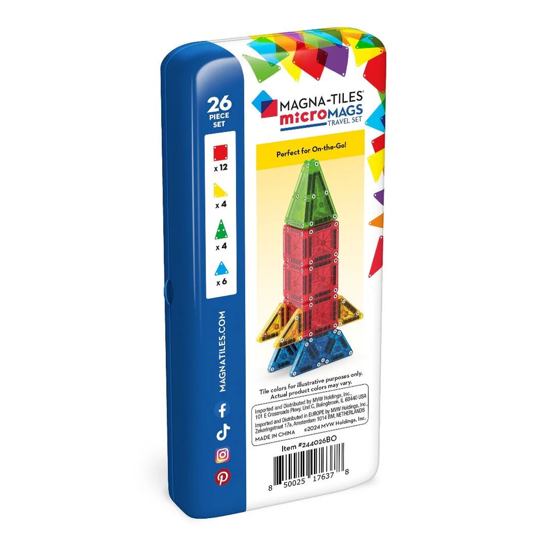 Magna - Tiles - MAGNA - TILES - Micro MAGS Travel Set - 26 stuks in metelen blikje - Playlaan