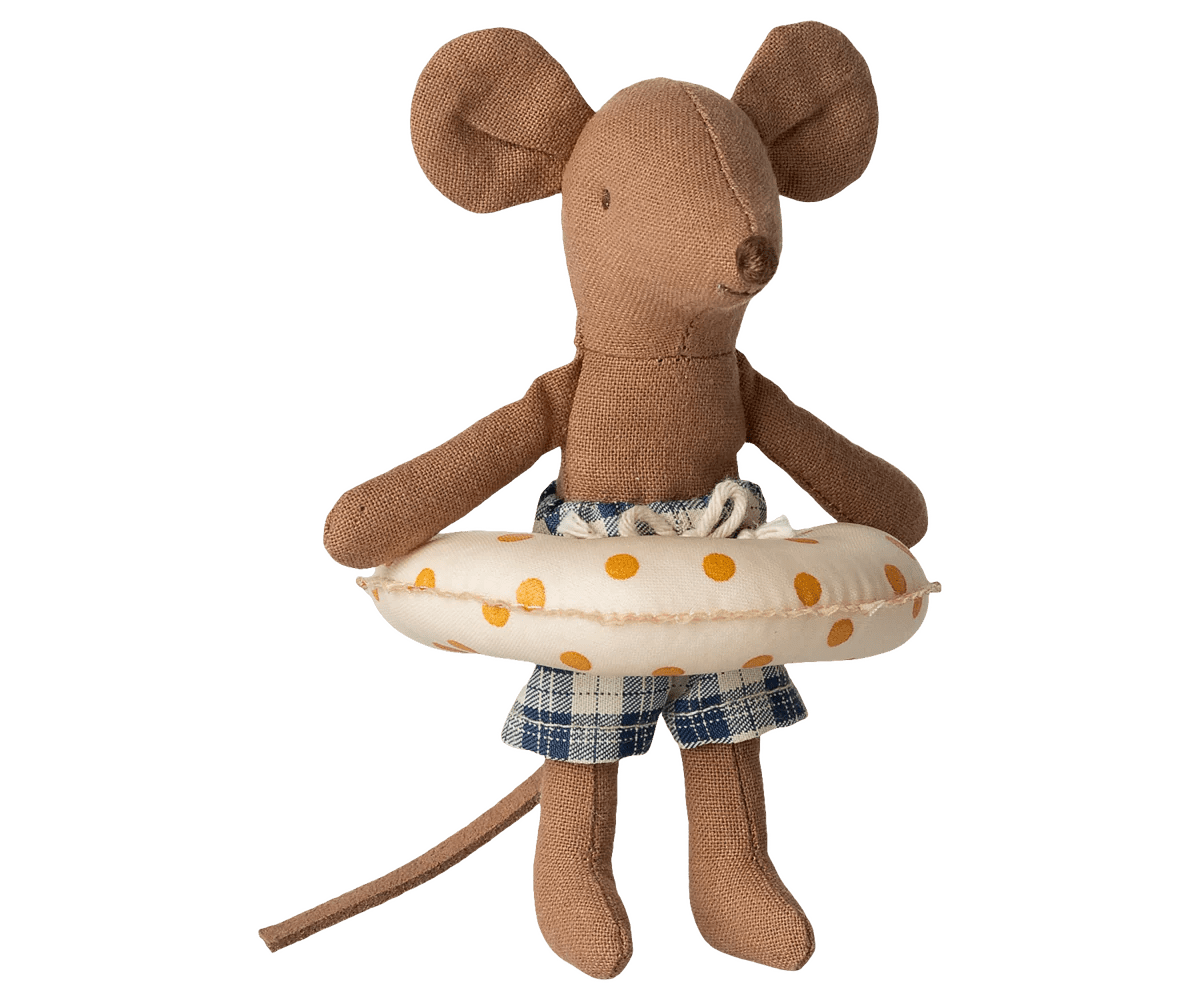 Maileg - Maileg - Beach mouse with float, Little brother - Yellow dots - Playlaan