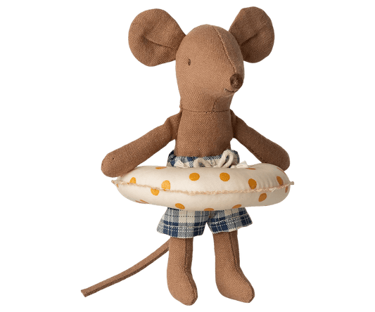 Maileg - Maileg - Beach mouse with float, Little brother - Yellow dots - Playlaan