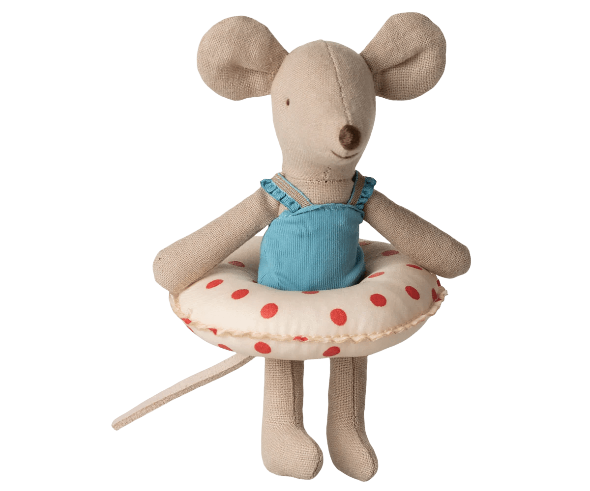 Maileg - Maileg - Beach mouse with float, Little sister - Red dots - Playlaan