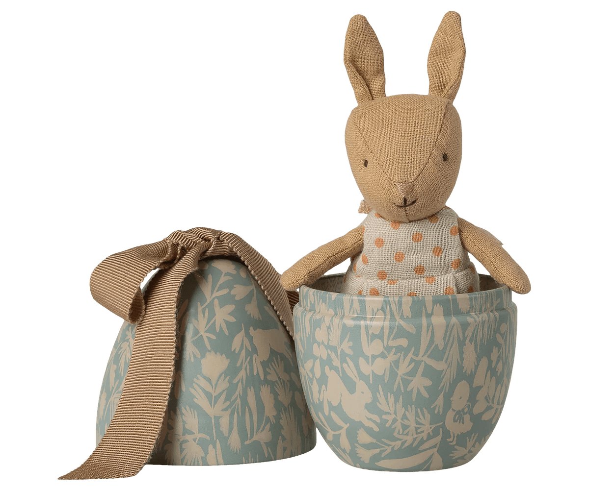 Maileg - Maileg - Paasei met mini konijn - klein - Stofblauw - Playlaan