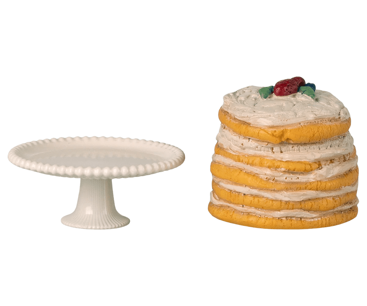 Maileg - Maileg - Party cake and cake stand, Mouse - Off white - Playlaan