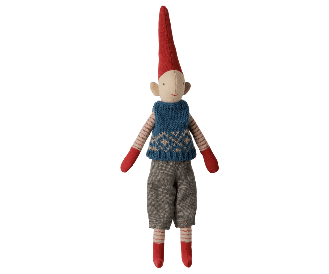 Maileg - Maileg - Pixy Jongen met Blauw Gebreid Vest – Maat 1 - Playlaan