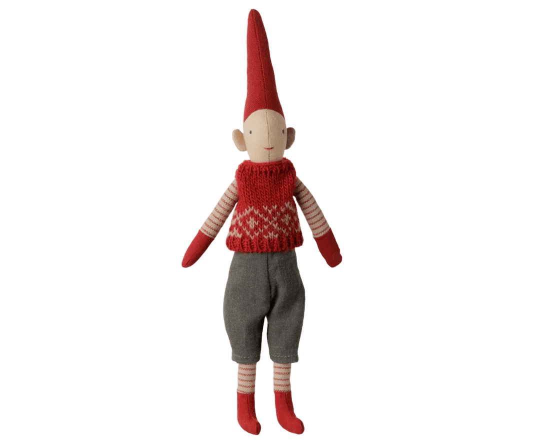 Maileg - Maileg - Pixy Jongen met Rood Gebreid Vest – Maat 1 - Playlaan