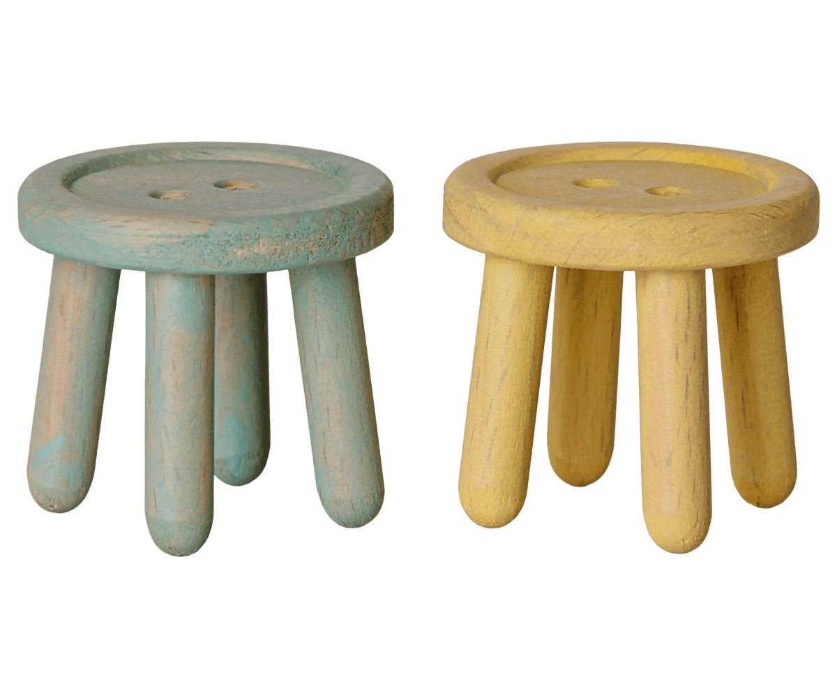Maileg - Maileg - Stool set, Mouse - Mint/Light yellow - Playlaan