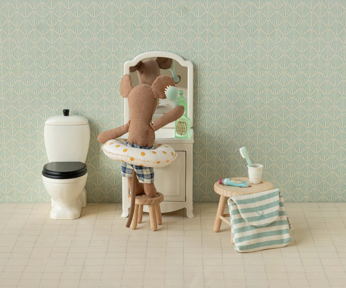 Maileg - Maileg - Toothbrush set in bag, Mouse - Blue stripe - Playlaan