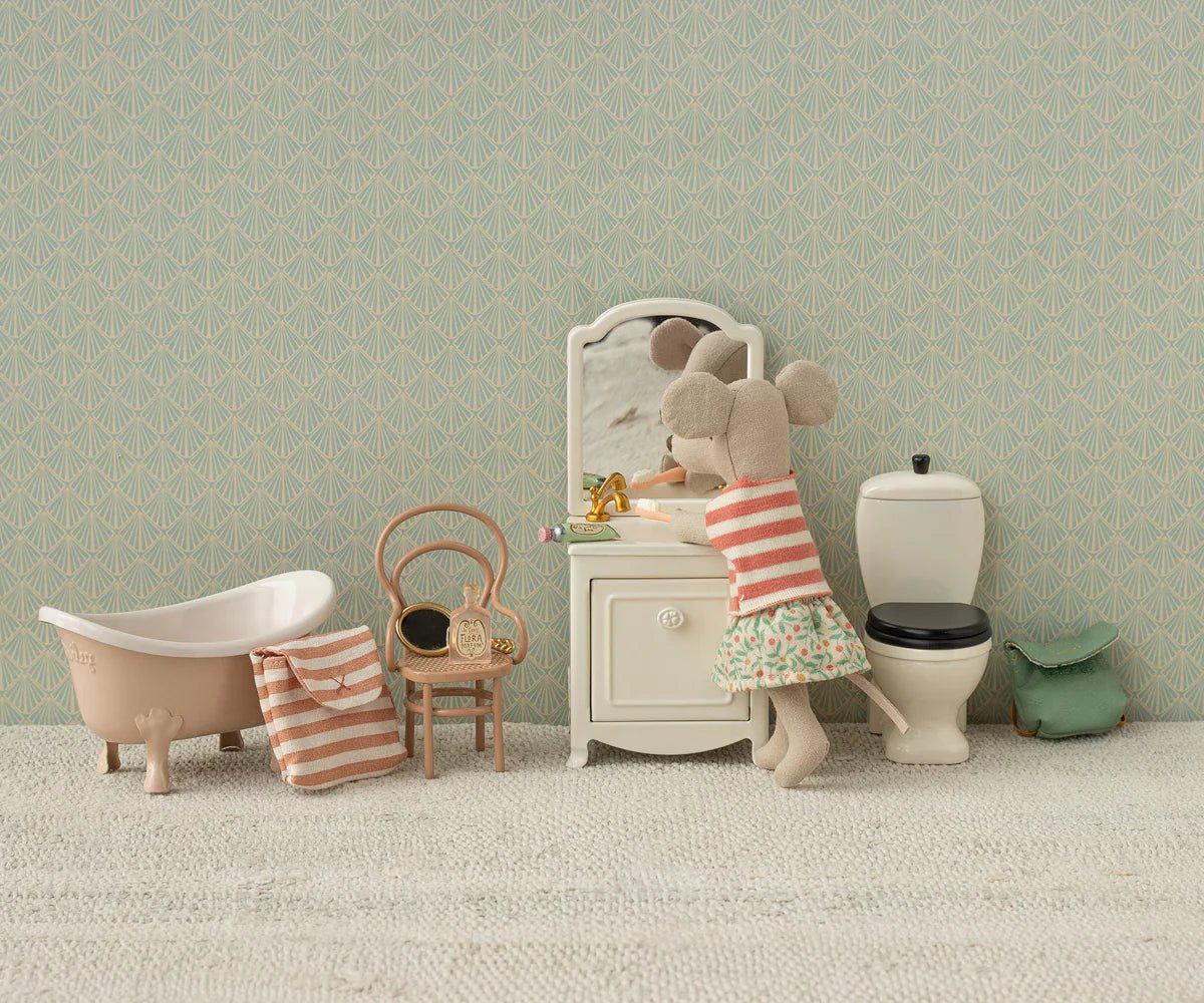 Maileg - Maileg - Toothbrush set in bag, Mouse - Coral stripe - Playlaan