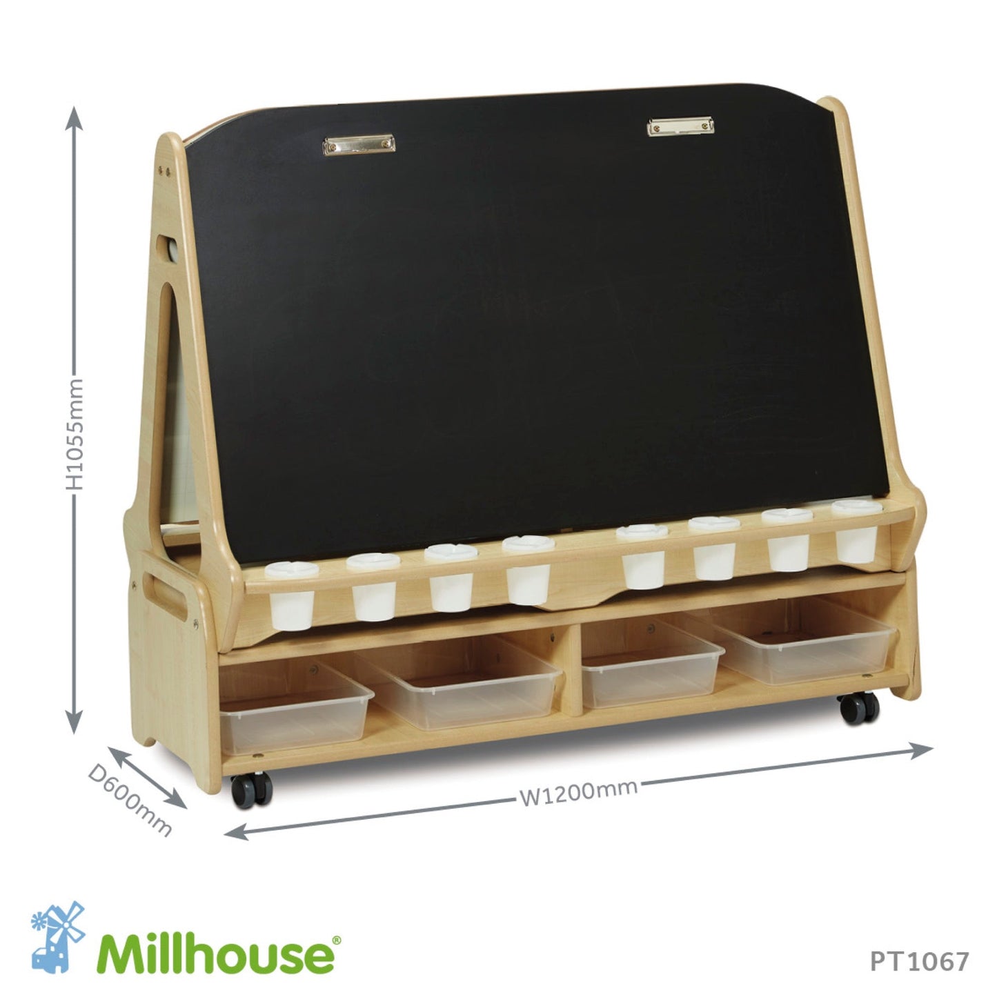 Millhouse - Millhouse - Krijtbord en whiteboard ezel met opbergtrolley dubbelzijdig - Playlaan