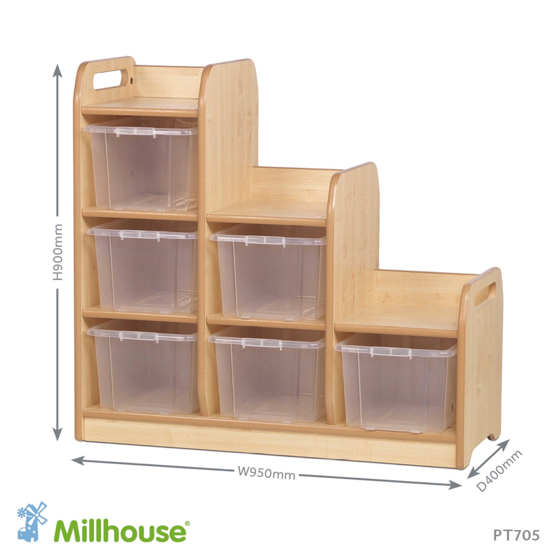 Millhouse - Millhouse - Opbergkast met treden en 6 transparante bakjes – linker uitvoering - Playlaan