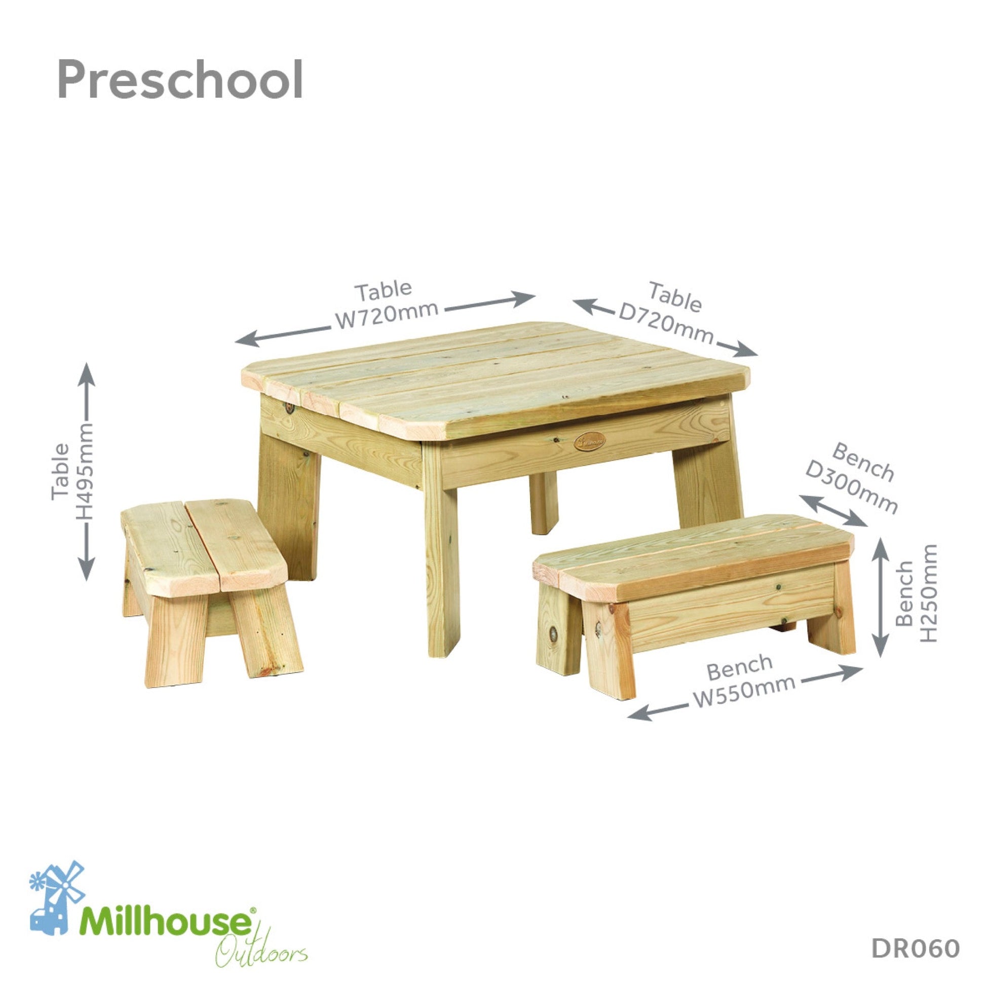 Millhouse - Millhouse - Square Table & Bench Set - Preschool - Playlaan