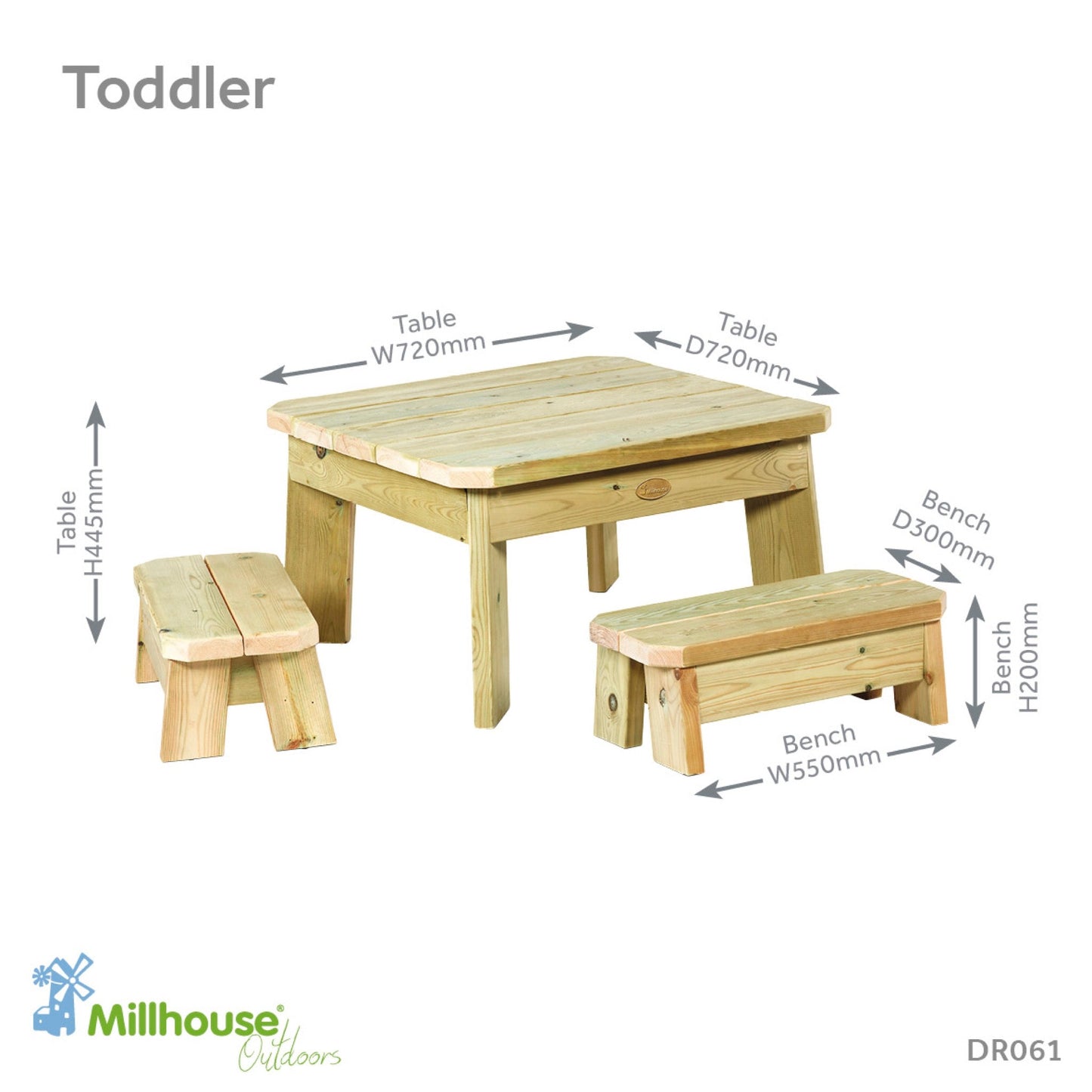 Millhouse - Millhouse - Square Table & Bench Set - Toddler - Playlaan