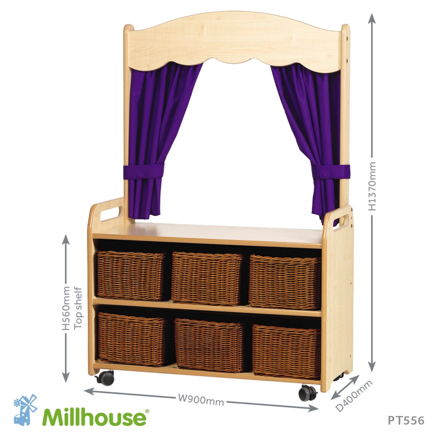 Millhouse - Millhouse - Verrijdbare hoge kast met theatermodule en 6 manden- Paars - Playlaan