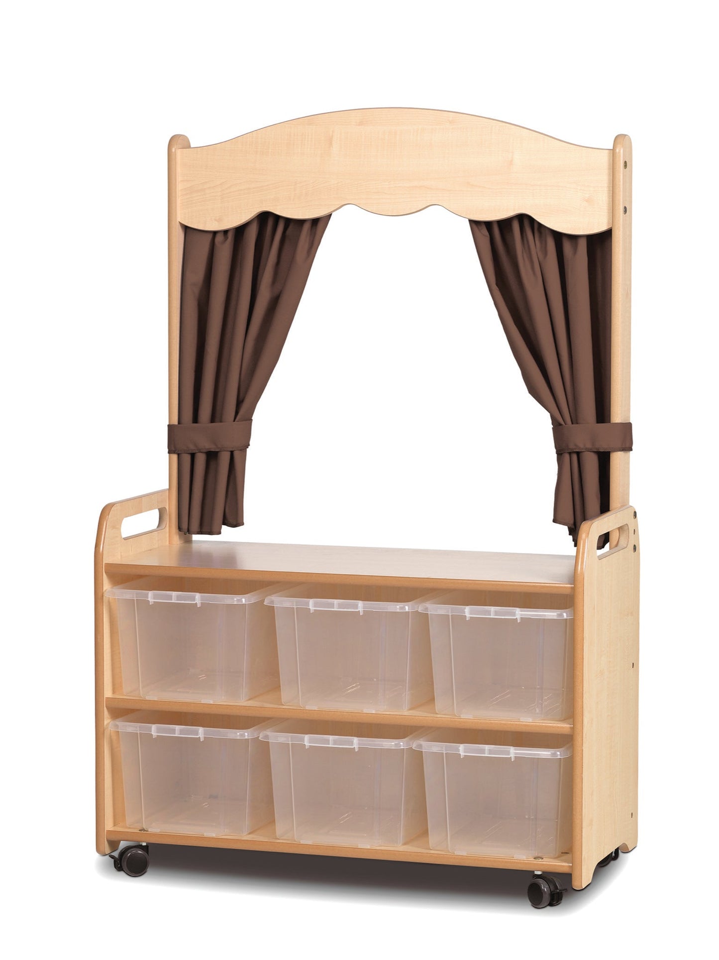 Millhouse - Millhouse - Verrijdbare hoge kast met theatermodule en 6 transparante bakjes - Taupe - Playlaan