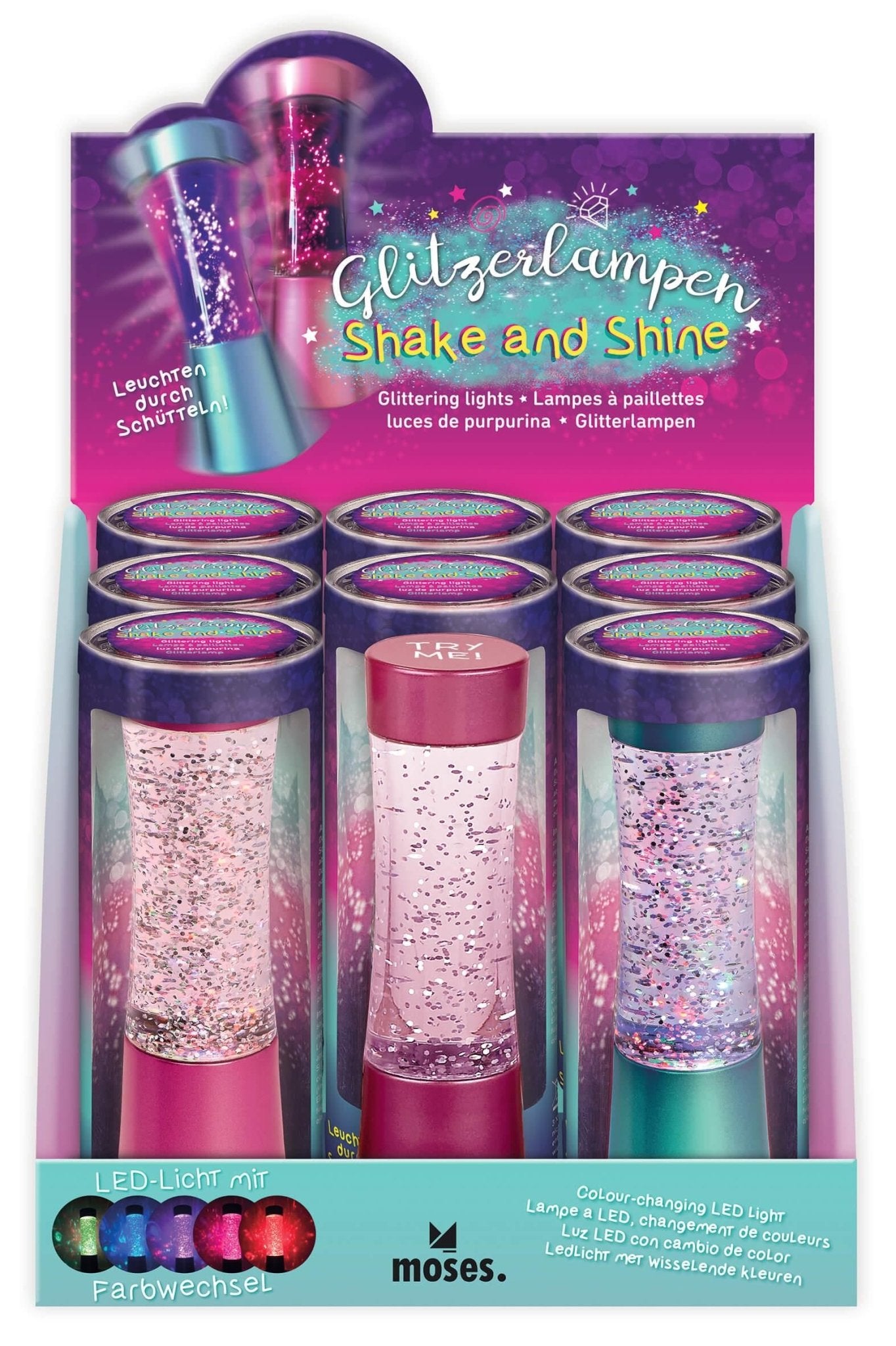 Moses verlag - Moses - Glitter LED lamp Shake and Shine 15 cm 1 st assorti - Playlaan