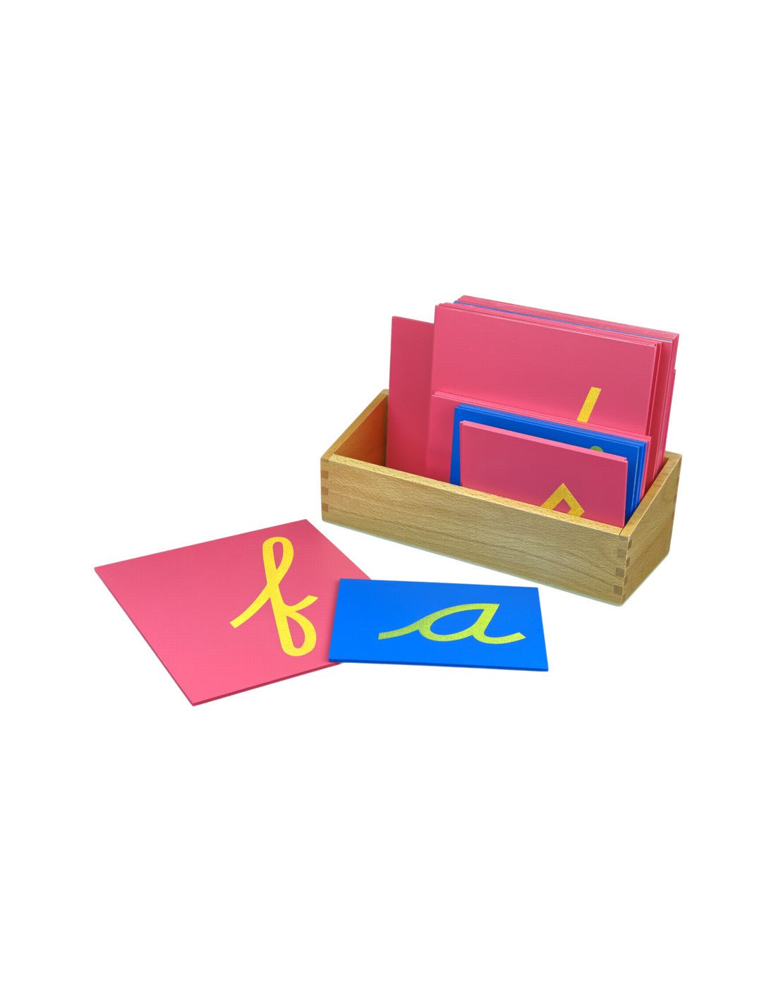 Moyo Montessori - Schuurpapieren kleine letters cursief incl. kist - Montessori - Playlaan