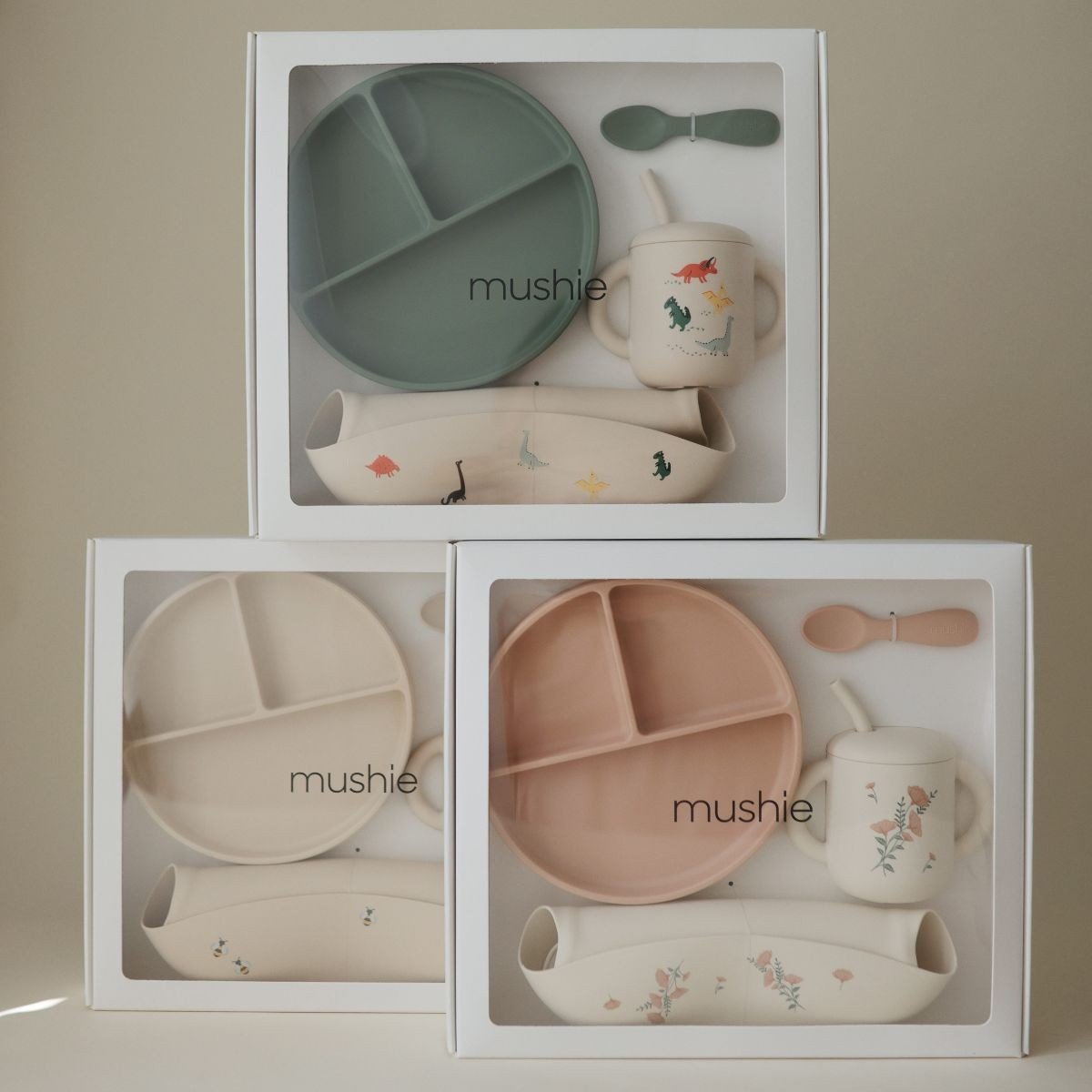 Mushie - Mushie - Siliconen Eetset Pauter in Geschenkdoos - Dino - Playlaan