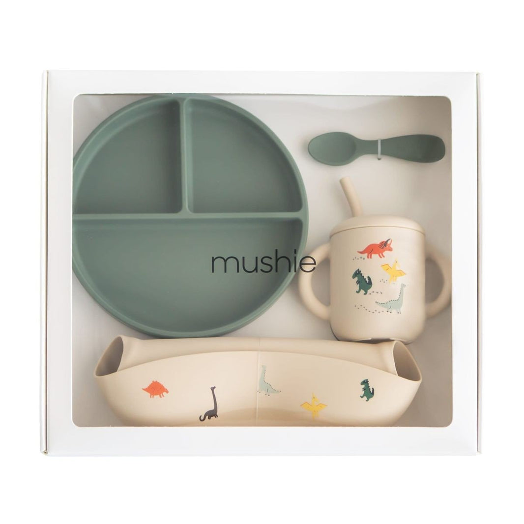 Mushie - Mushie - Siliconen Eetset Pauter in Geschenkdoos - Dino - Playlaan