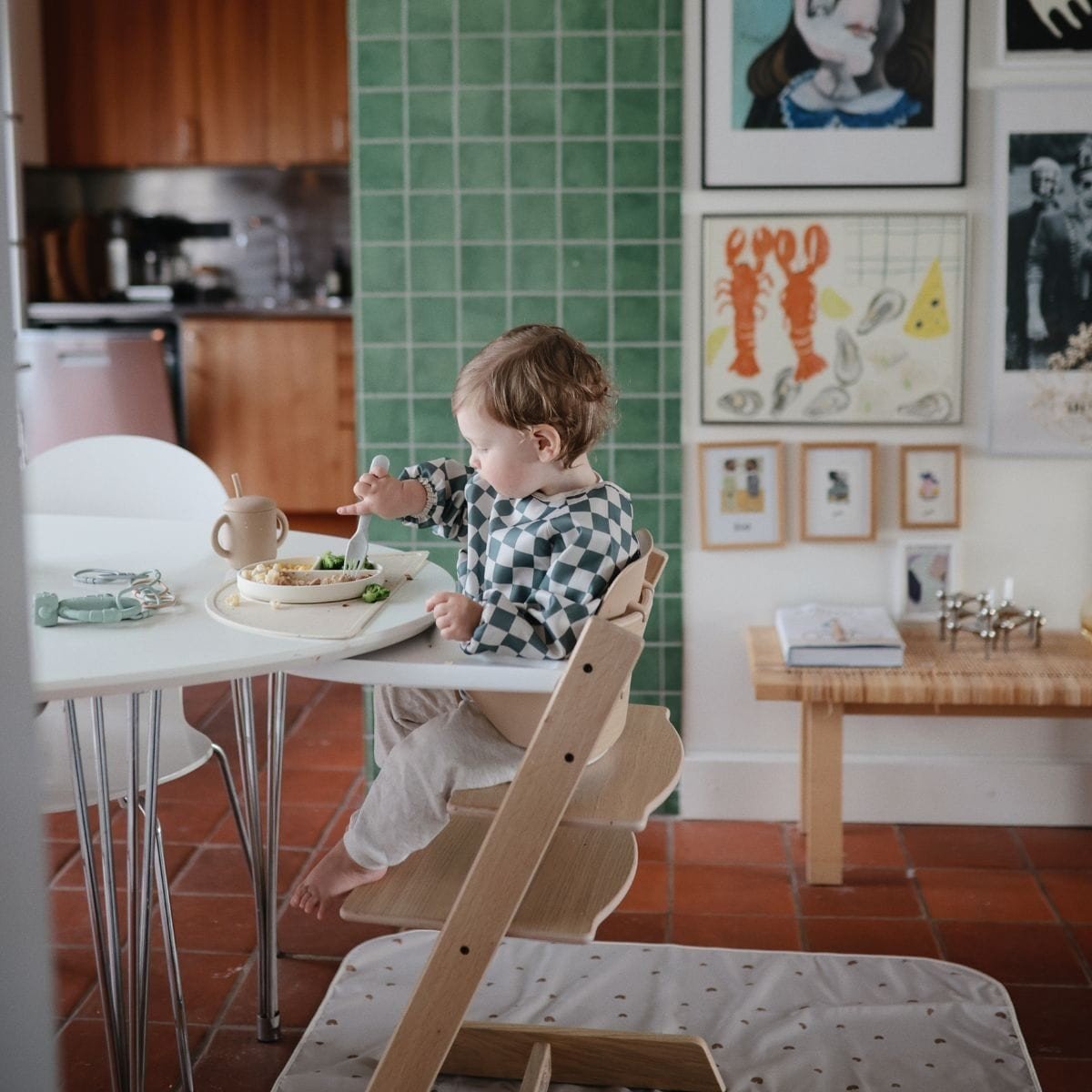 Mushie - Mushie - Slabbetje met lange mouwen - Olijf ruit - Playlaan