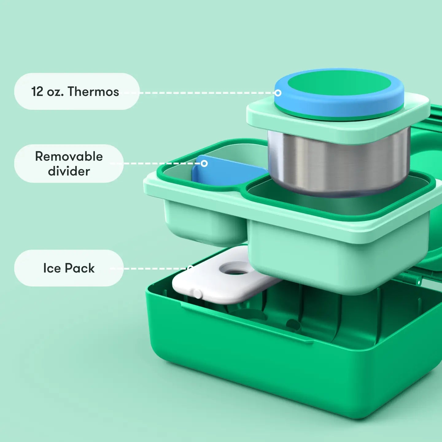 Omielife - Omielife - OmieBox UP Bento lunchbox met RVS thermos soepbeker - Jade Green - Playlaan