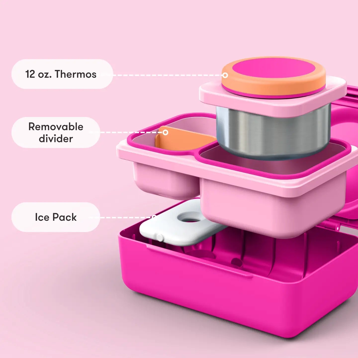 Omielife - Omielife - OmieBox UP Bento lunchbox met RVS thermos soepbeker - Pop Pink - Playlaan