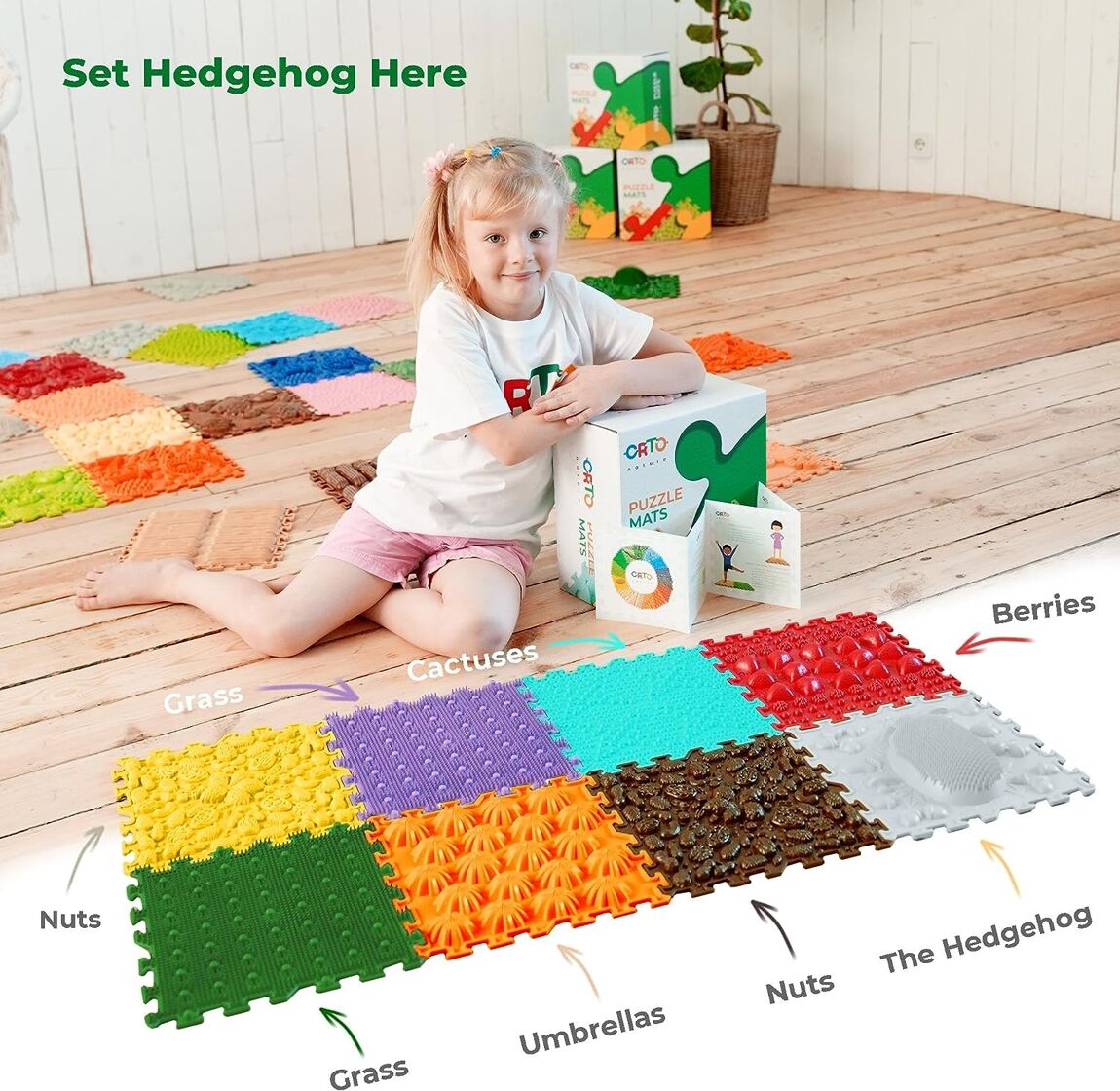 Ortonature - Orthopedic puzzle floor mat - set "Hedgehog Here" - Playlaan