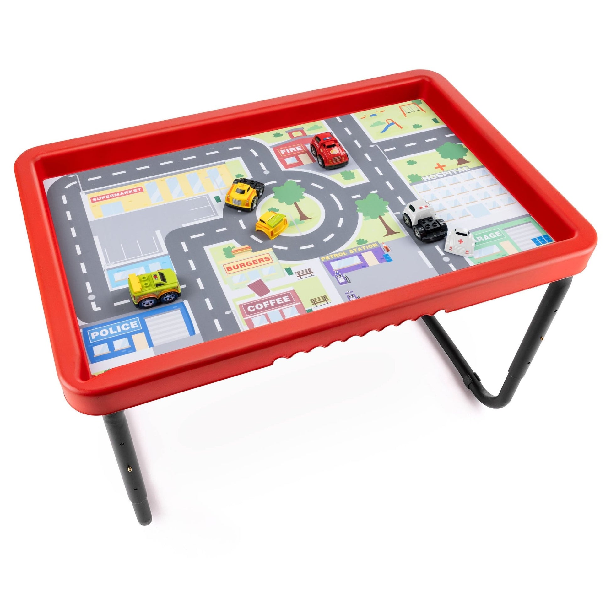 Playhouse - Play Tray Set - City & Race 2 speelmatten + 4 auto's + 4 x kegels en vlaggen - Playlaan