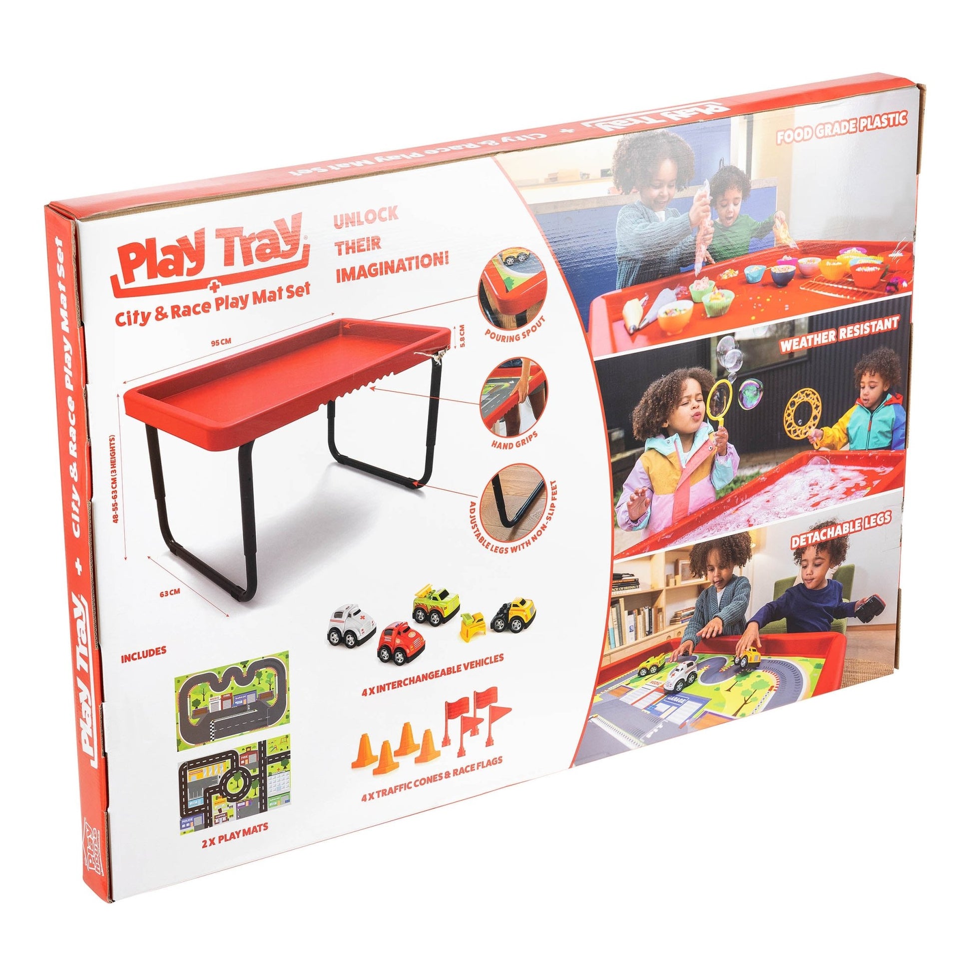 Playhouse - Play Tray Set - City & Race 2 speelmatten + 4 auto's + 4 x kegels en vlaggen - Playlaan