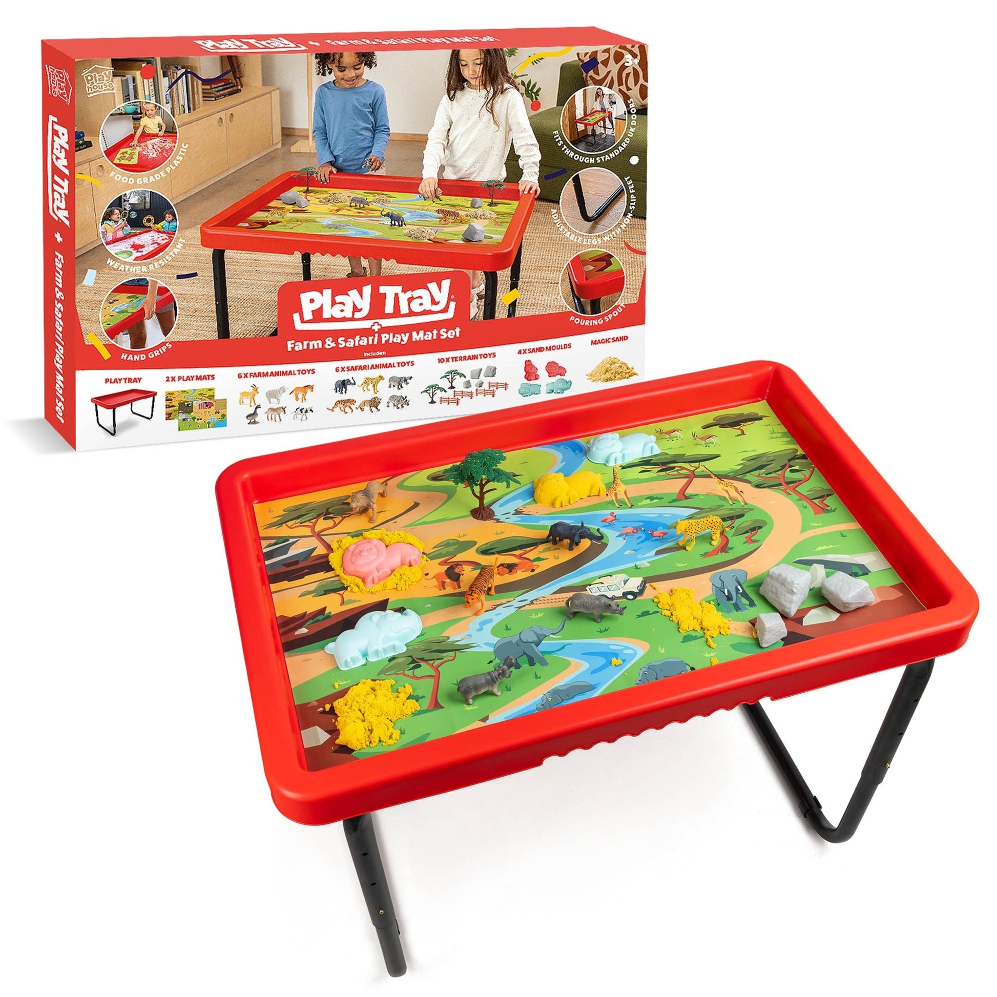 Playhouse - PlayTray Set - Boerderij & Safari Speelfiguren + Magisch Zand + 2 speelmatten - Playlaan
