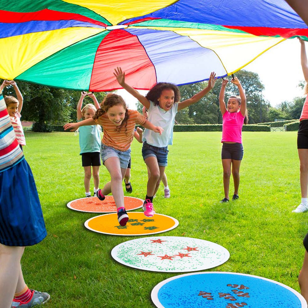 Playlaan - Sensorische ronde vloeistoftegels met zeedieren – 4-delige set (Ø 50cm) - Playlaan