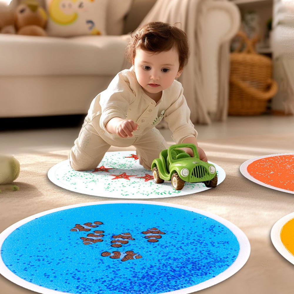 Playlaan - Sensorische ronde vloeistoftegels met zeedieren – 4-delige set (Ø 50cm) - Playlaan