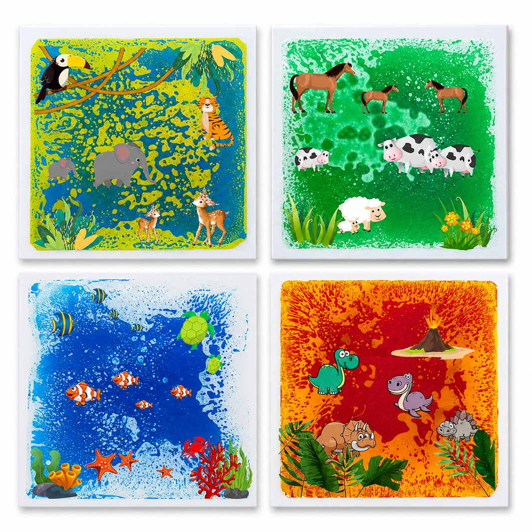 Playlaan - Sensorische Vloeibare Vloertegels Dieren 4st - Playlaan