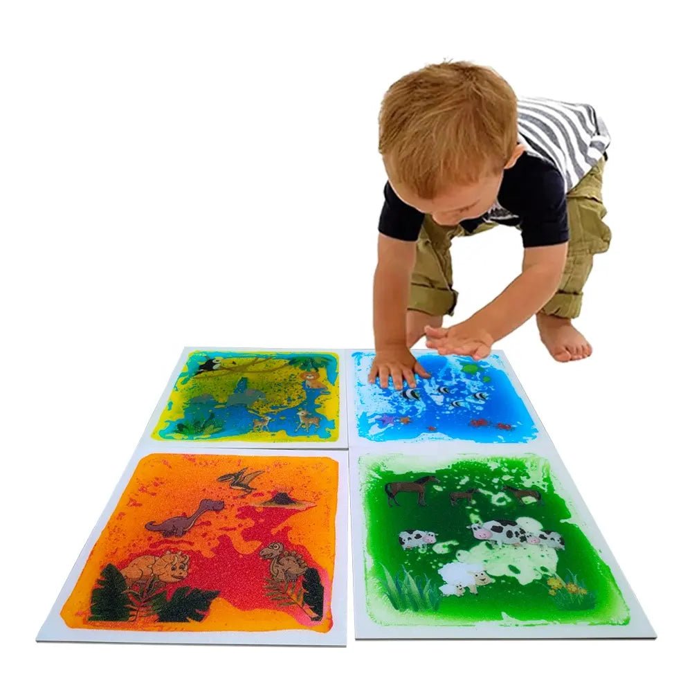 Playlaan - Sensorische Vloeibare Vloertegels Dieren set van 4 - Playlaan